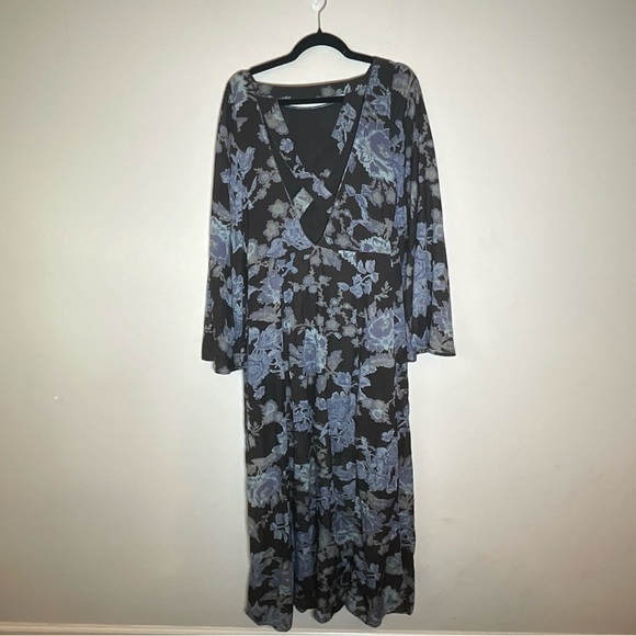 Free People Sheer Melrose Blue Floral Maxi Dress - Picture 4 of 7